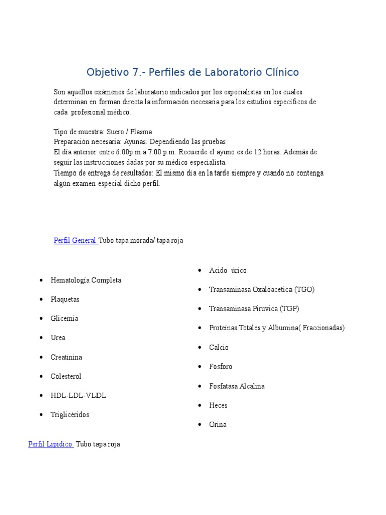 Perfiles de Laboratorio Clínico | PDF | Transaminasa | Orina