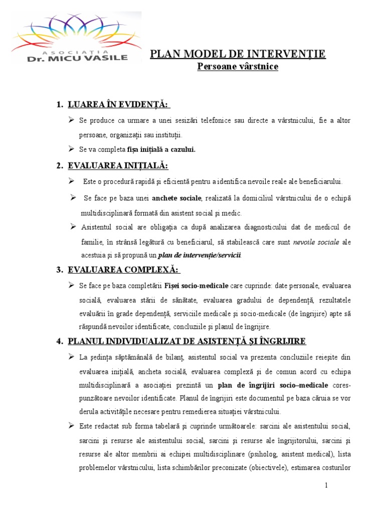 Plan Model De Interventie Varstnici
