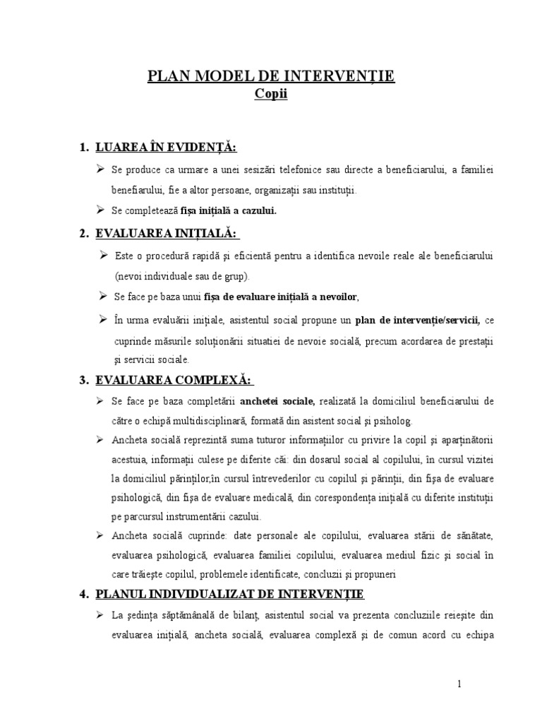 Plan Model De Interventie Copii