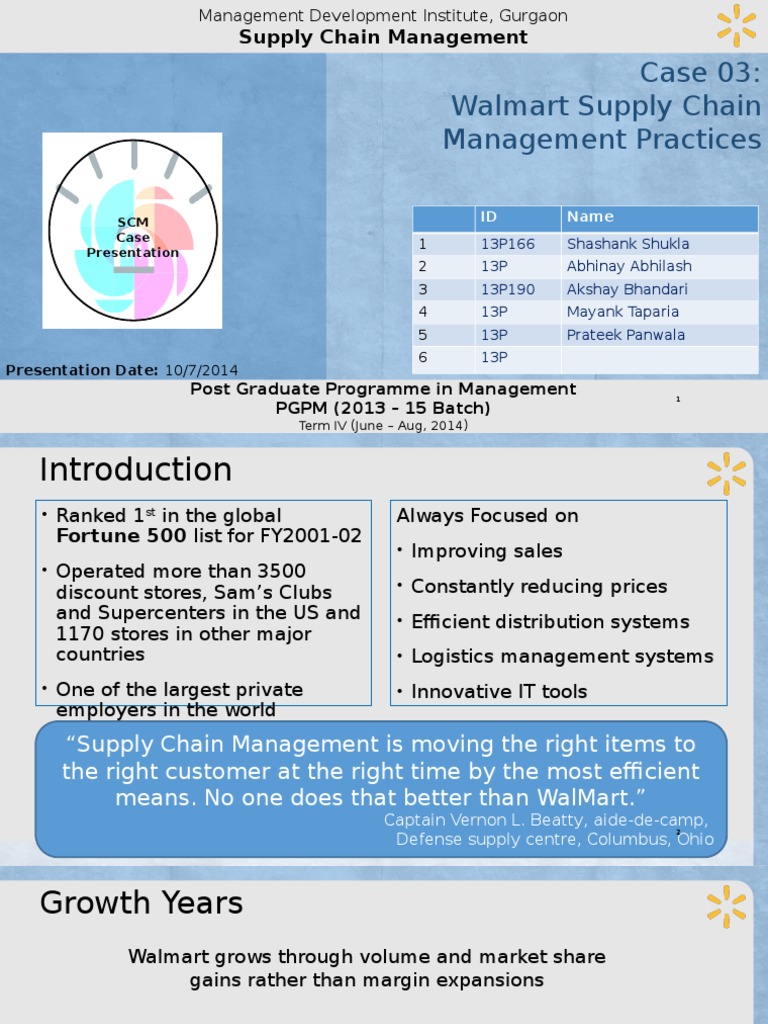 Walmart Supply Chain Management Insights | PDF | Walmart | Inventory