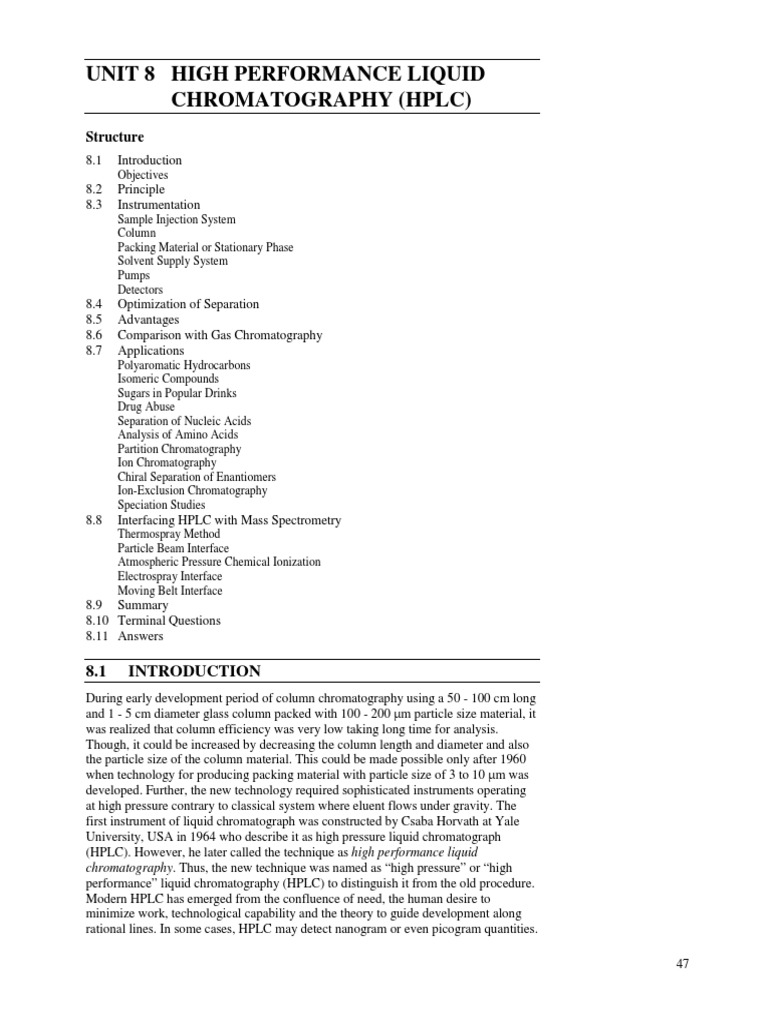 Unit 8 High Performance Liquid Chromatography HPLC | PDF | High ...