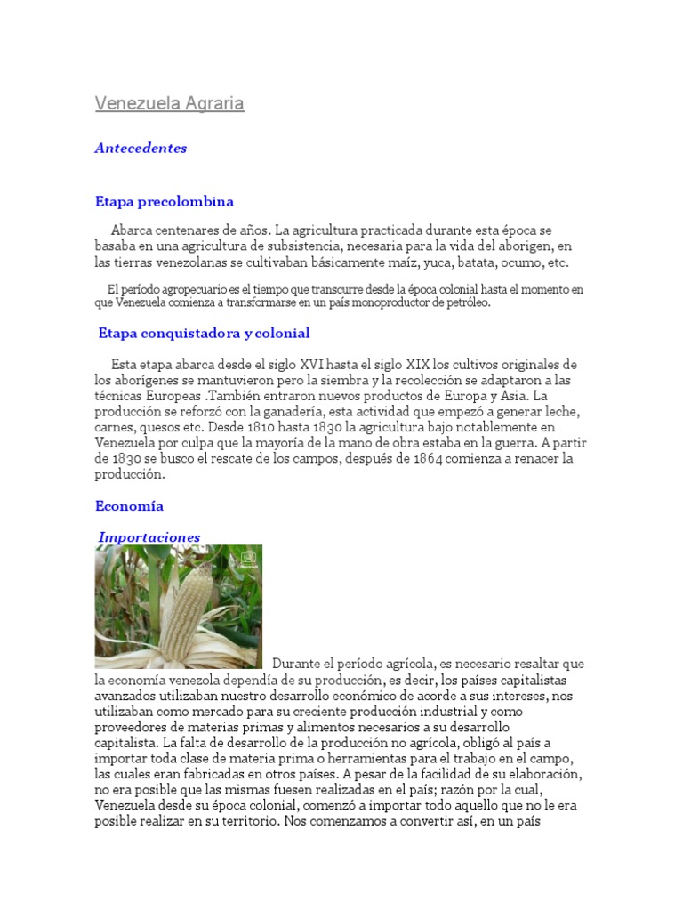 Etapas y características de Venezuela Agraria | PDF | Agricultura ...