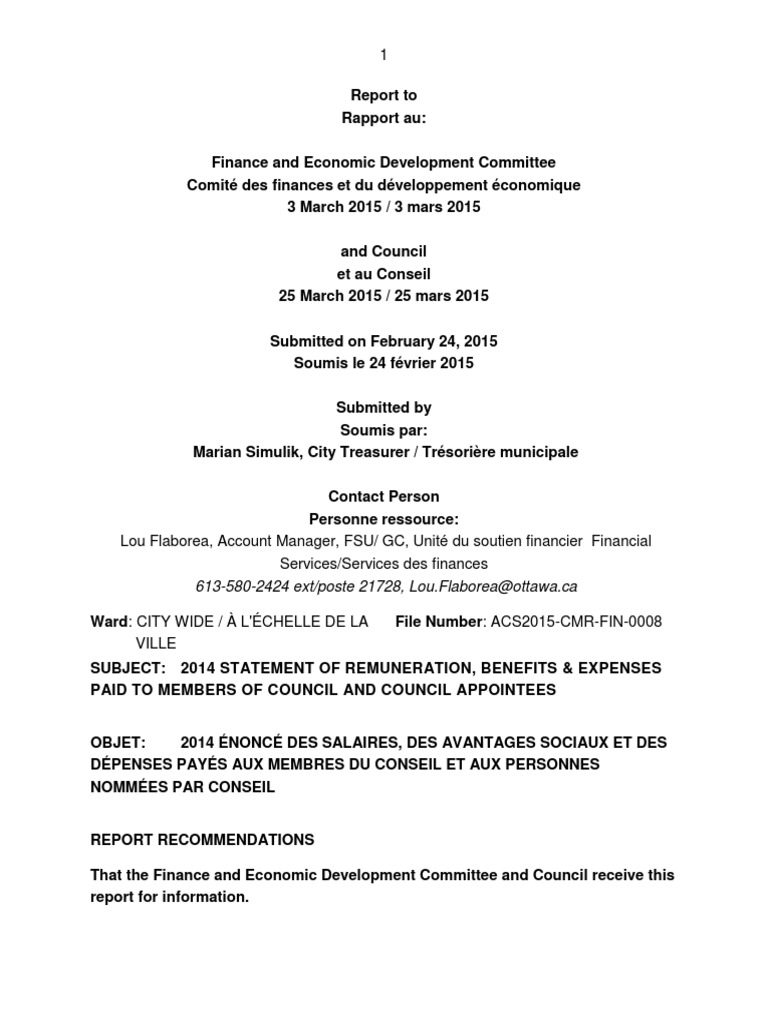 2014 Council Remuneration Report | PDF | Ottawa | Expense