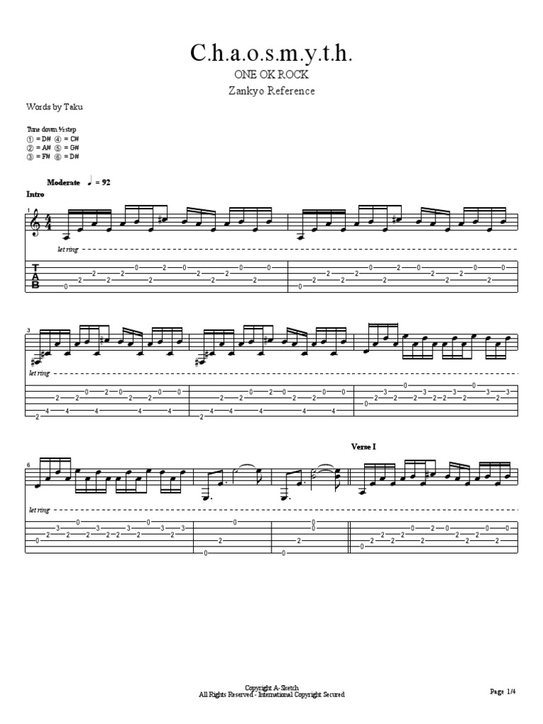 One Ok Rock C H A O S M Y T H Clean Guitar Tab Pdf