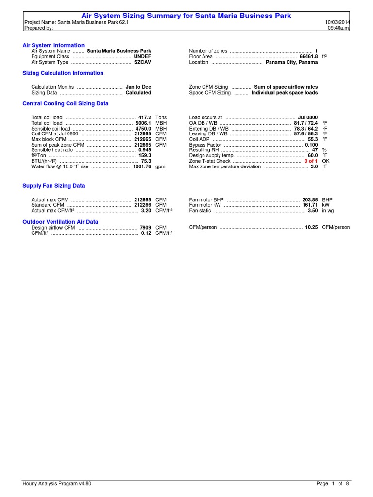 Air System Sizing for Santa Maria Park | PDF | Hvac | Ventilation ...