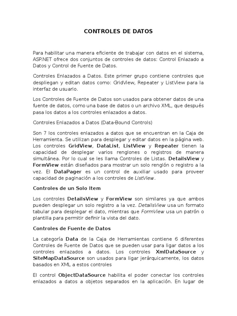 Controles de Datos | PDF | Servidor SQL de Microsoft | Microsoft Visual ...