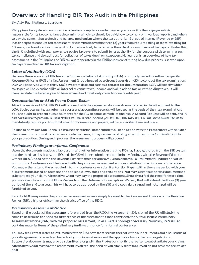Navigating BIR Tax Audits in the Philippines | PDF | Taxes | Prosecutor