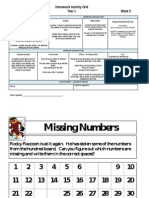 Homework Activity Grid Term 1 Year 1 Week 5: Hundreds Chart Puzzle Board