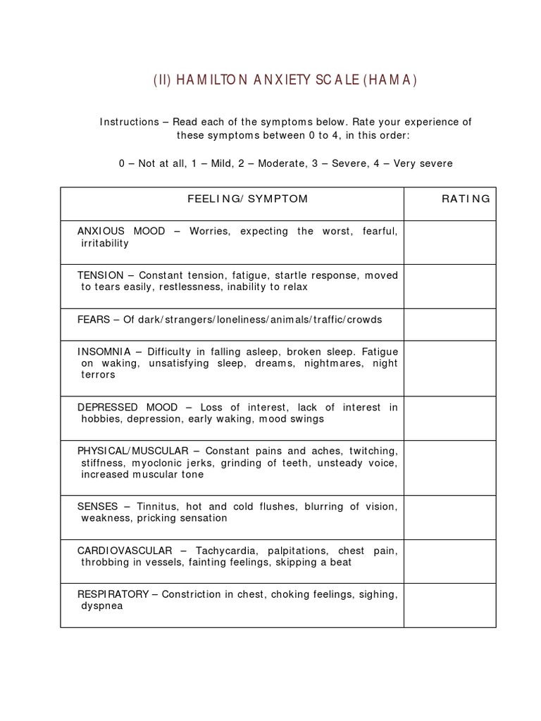 Hamilton Anxiety Scale Scoring Guide | PDF