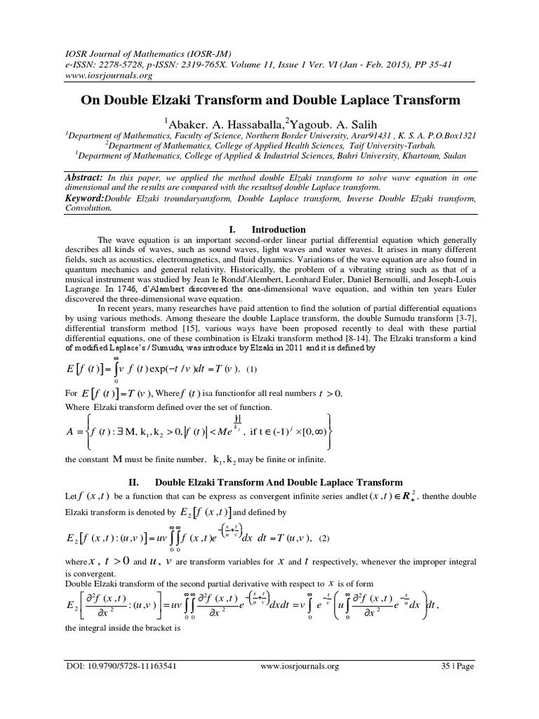 Double Elzaki vs. Laplace Transforms | PDF | Wave Equation | Laplace ...