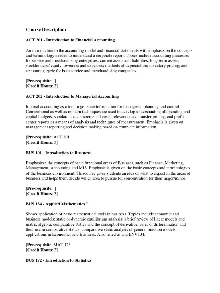 BBA Latest Course Description With Pre - Requisite | PDF | Derivative ...