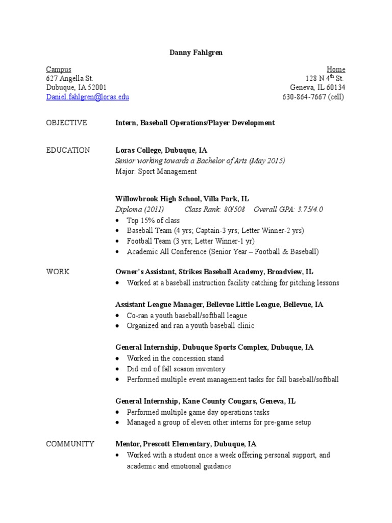 Baseball Operations Internship Resume | PDF | Career & Growth