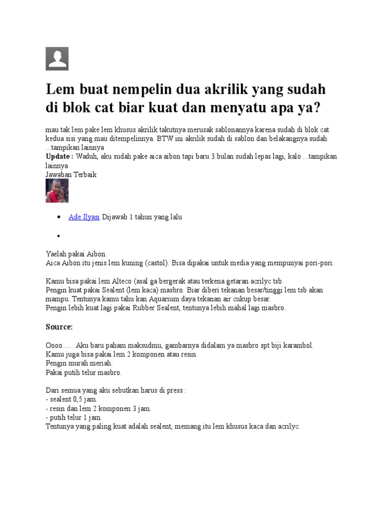 Lem Buat Nempelin Dua Akrilik Yang Sudah Di Blok Cat Biar Kuat Dan