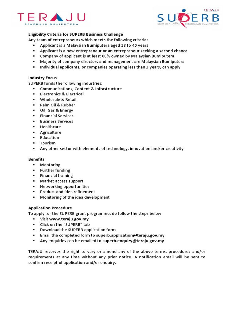 SUPERB Business Challenge Eligibility Guide | PDF