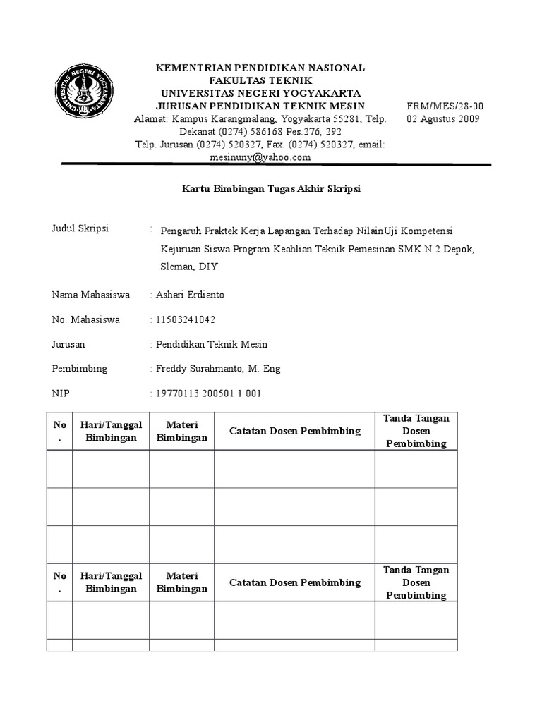 Kartu Bimbingan Skripsi