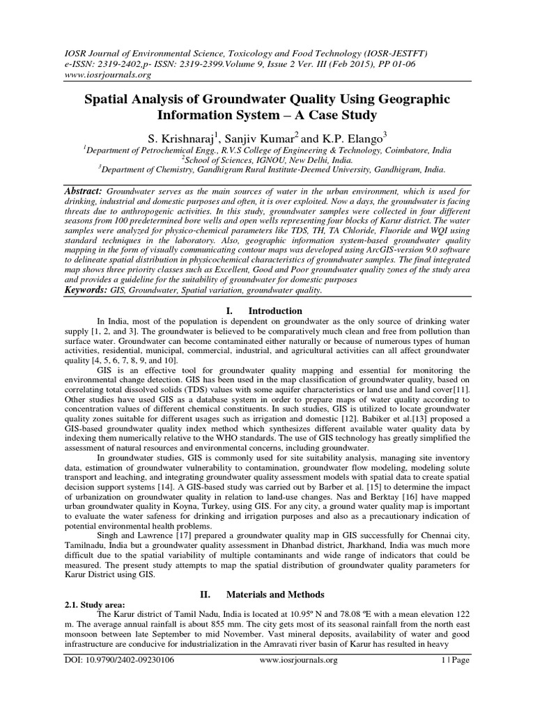 Spatial Analysis of Groundwater Quality Using Geographic Information ...