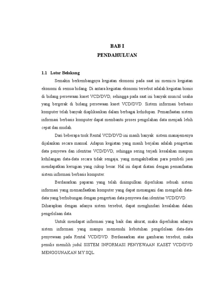 Sistem Informasi Rental VCD/DVD | PDF | Bisnis | Pengelolaan Keuangan ...