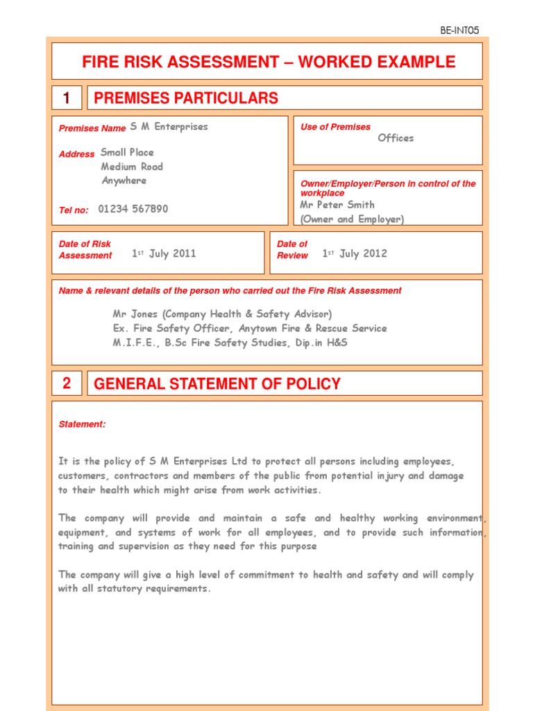 Fire Risk Assessment for S M Enterprises | PDF | Occupational Safety ...