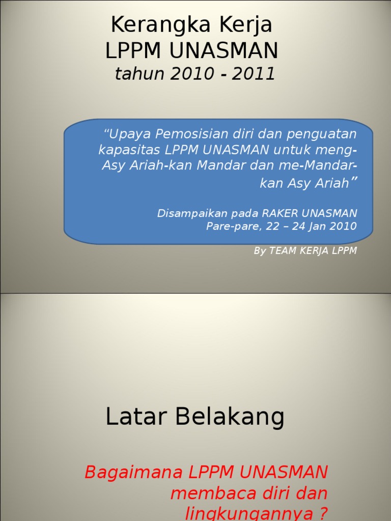 Strategi Penguatan LPPM UNASMAN 2010-2011 | PDF