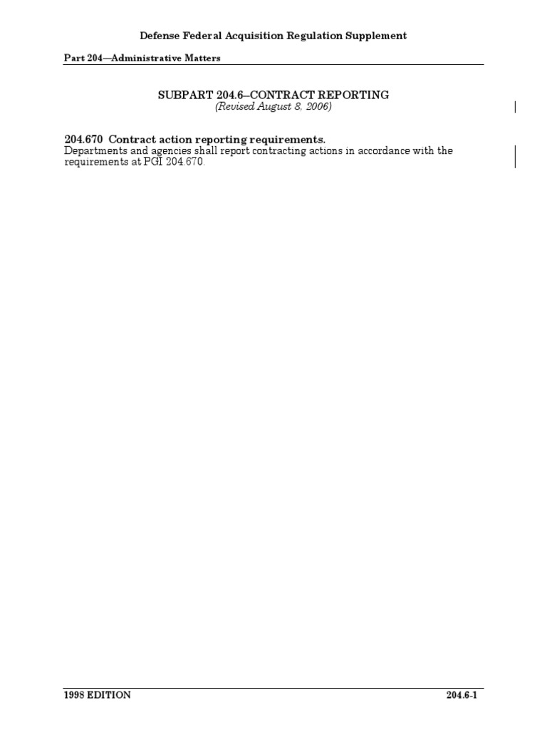 Subpart 204.6 - Contract Reporting | PDF | Finance & Money Management