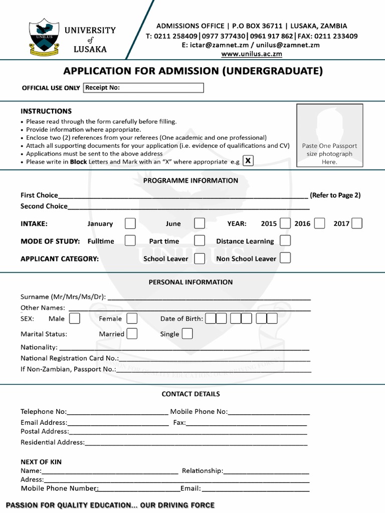 UNILUS Undergraduate Application Form