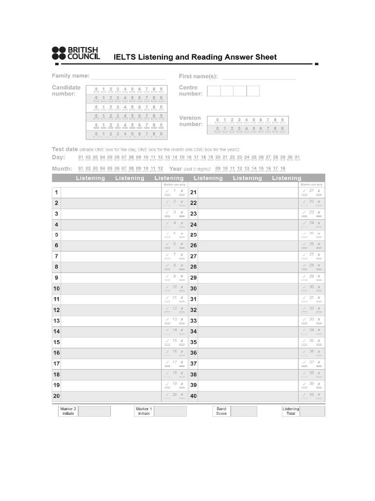 Blank Answer Sheet Listening IELTS | PDF