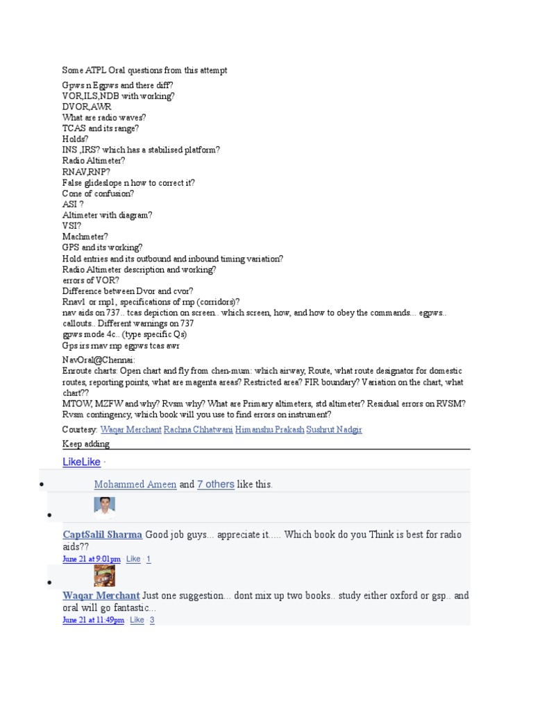 ATPL Oral Navigation Questions Summary | PDF | Tools | Electronics