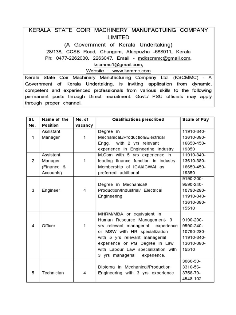 (A Government of Kerala Undertaking) Kerala State Coir Machinery