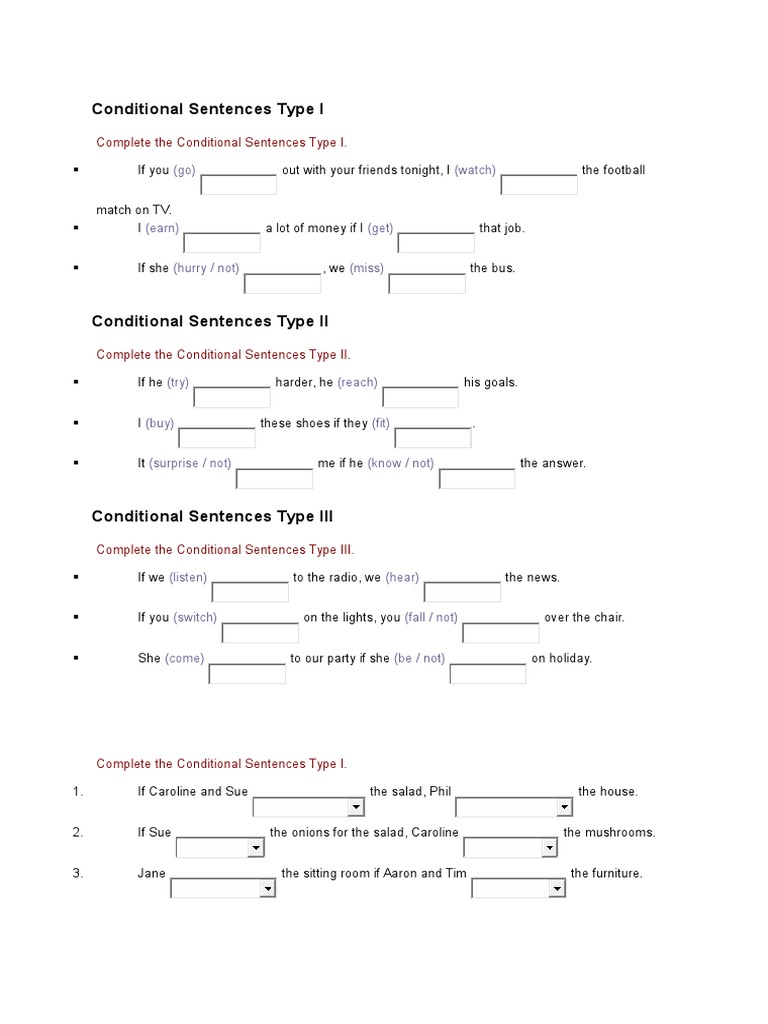 Conditional Sentences Handout PDF Breads Milk