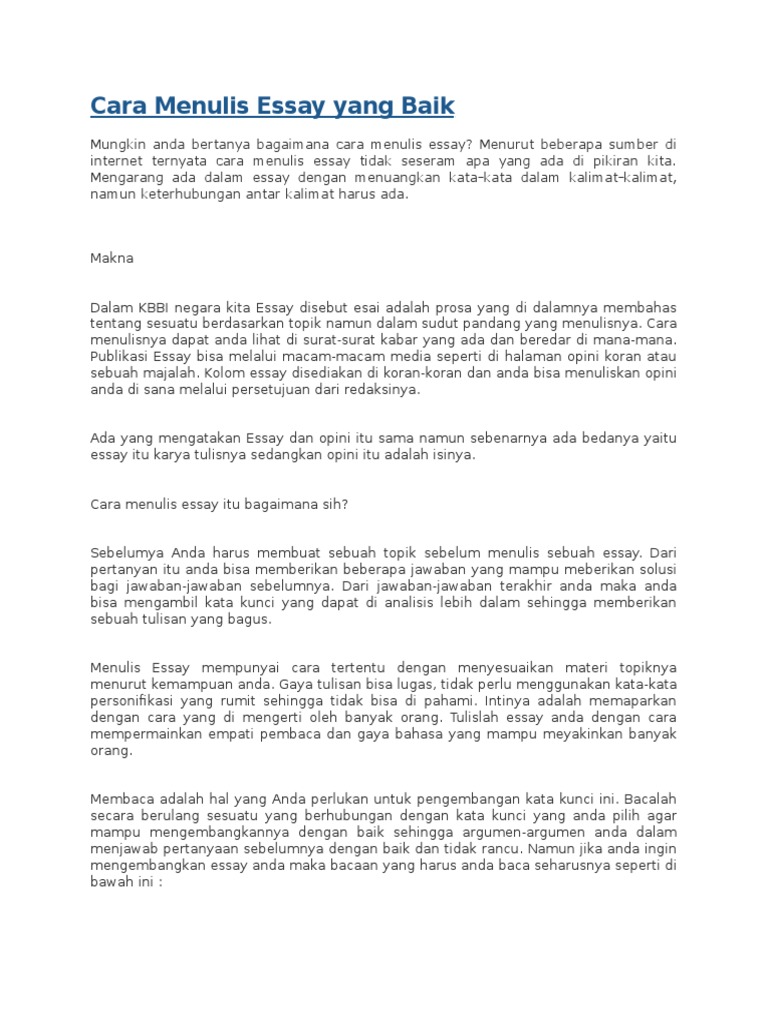 Cara Menulis Essay Yang Baik