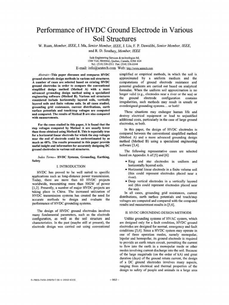 Performance of HVDC Electrode in Soil Structures: Ground Various | PDF ...