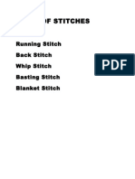 Kinds of Stitches: Running Stitch Back Stitch Whip Stitch Basting Stitch Blanket Stitch