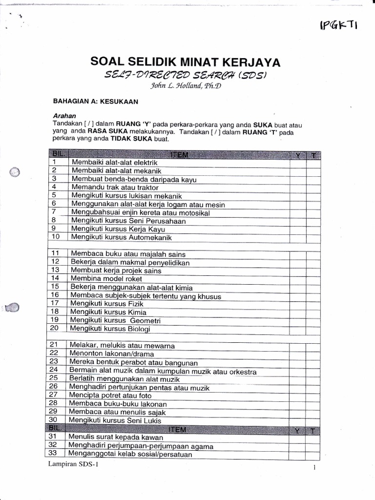 Soal Selidik Minat Kerjaya Sds Hubungan Interpersonal Perawatan Rumah