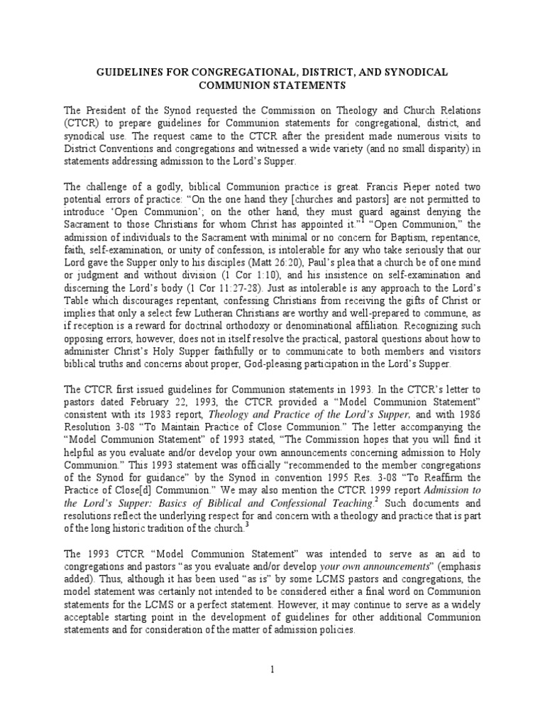 LCMS Guidelines for Congregational District and Synodical Communion ...
