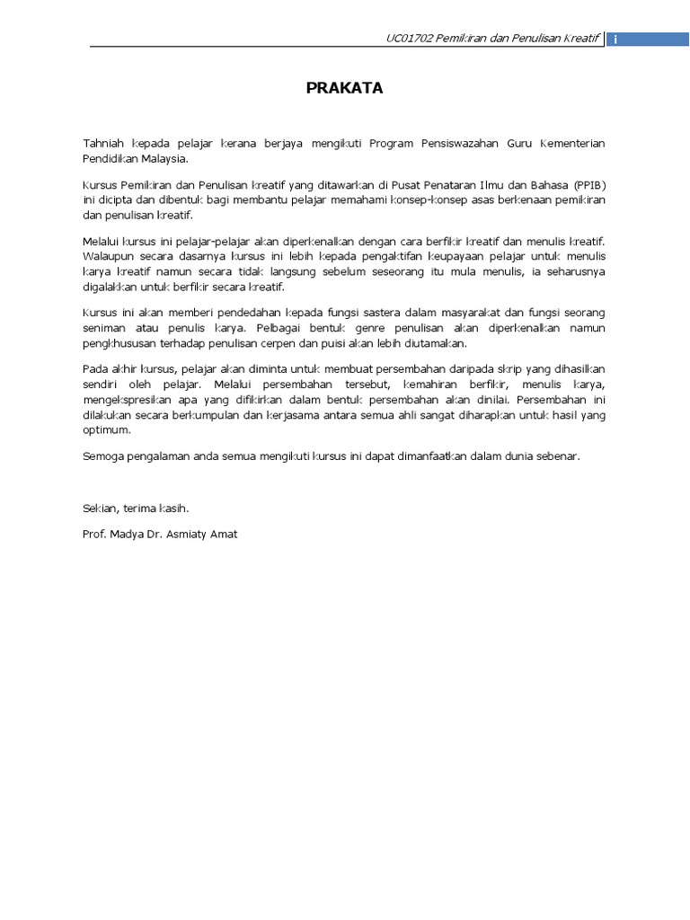Prakata Dan Isi Kandungan UC01702 | PDF