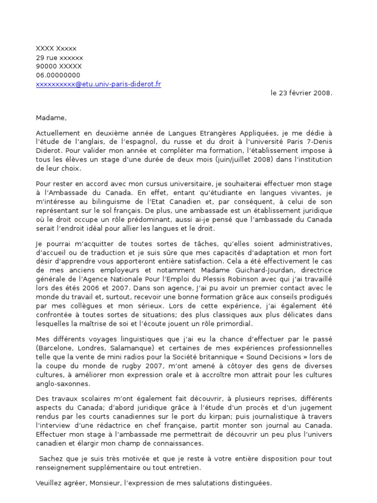 Lettre De Motivation En Anglais Pour Université - Template 