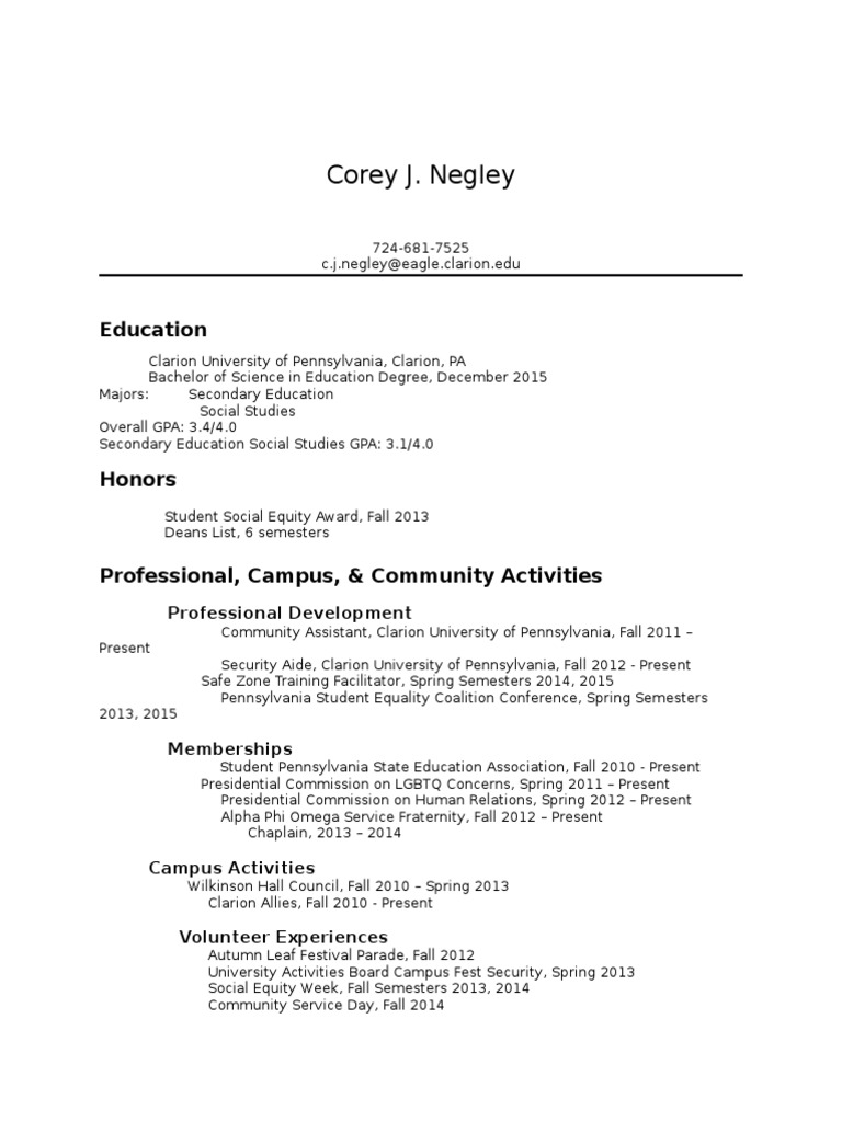 Corey J. Negley: Education | PDF | Career & Growth | Social Science