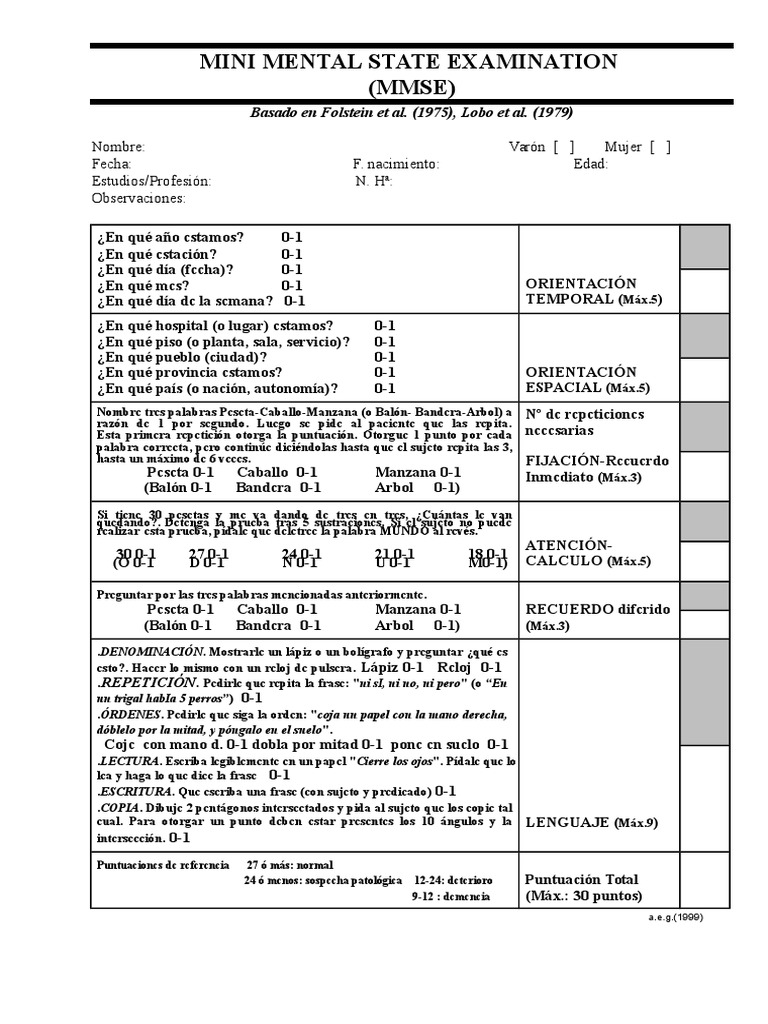 Examen Mini Mental en Español | PDF