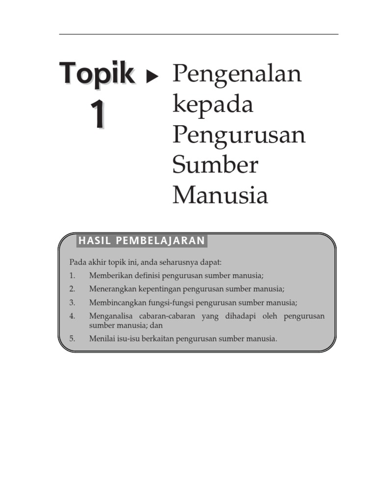 Topik 1 Pengenalan Kepada Pengurusan Sumber Manusia Pdf