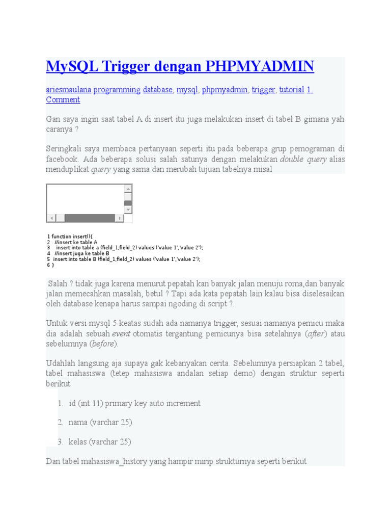 Membuat Trigger MySQL di PHPMYADMIN | PDF