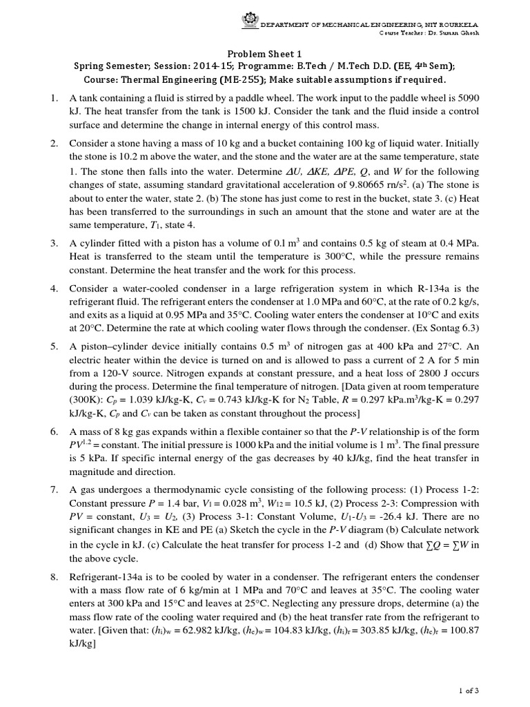 Thermal Engineering Problem Set NIT Rourkela | PDF | Heat Exchanger | Heat