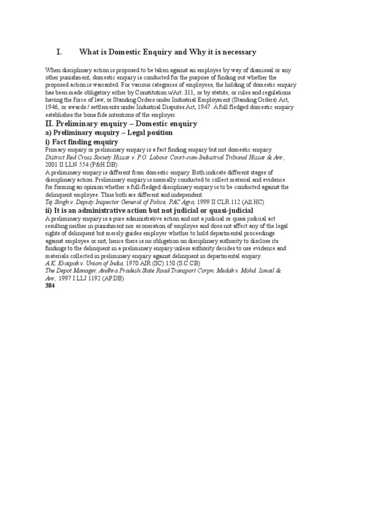 What Is Domestic Enquiry and Why It Is Necessary | PDF