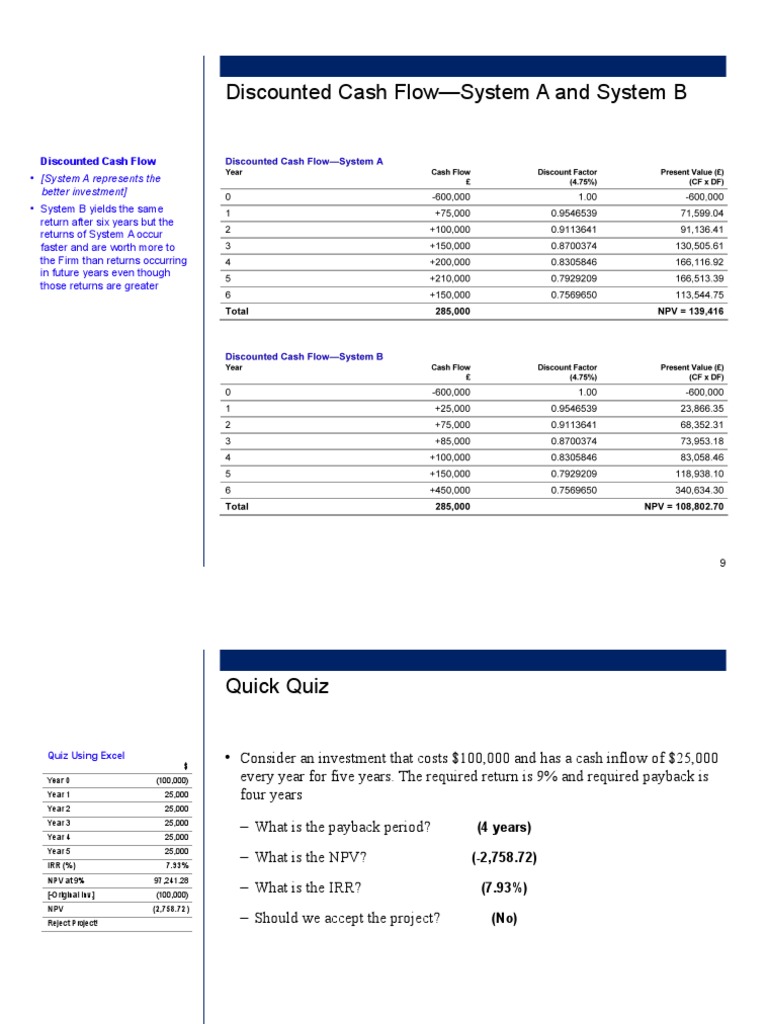 Discounted Cash Flow Analysis: Systems A & B | PDF