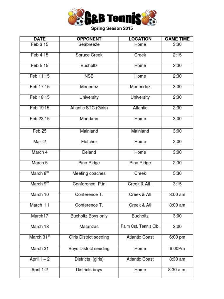 Spring 2015 Sports Schedule | PDF