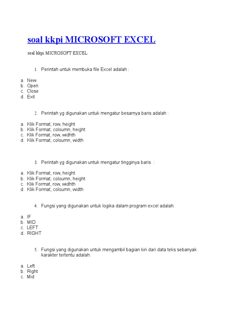 Soal Kkpi Microsoft Excel