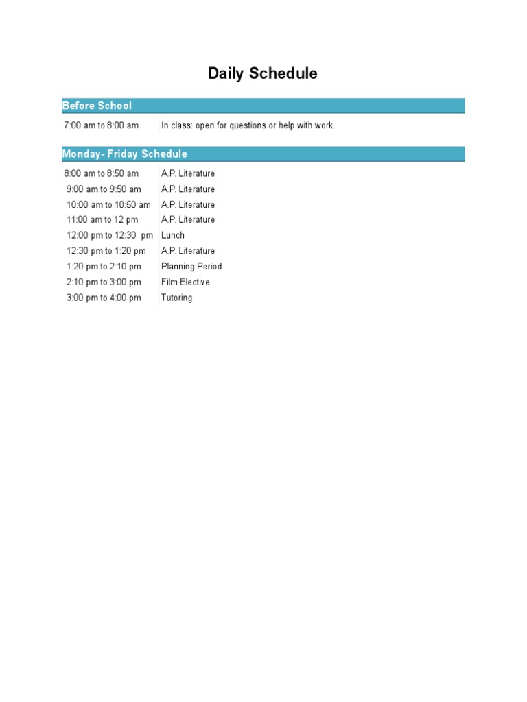 Daily Schedule | PDF | Language Arts & Discipline | Art