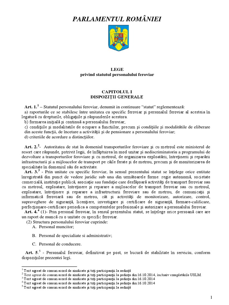 Statutul Personalului Feroviar Proiect Final