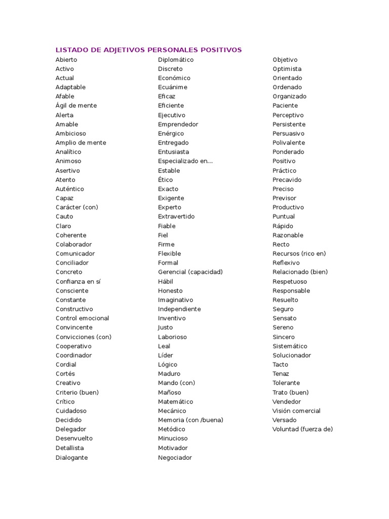 Adjetivos Positivos para Describir Personas | PDF | Crecimiento ...