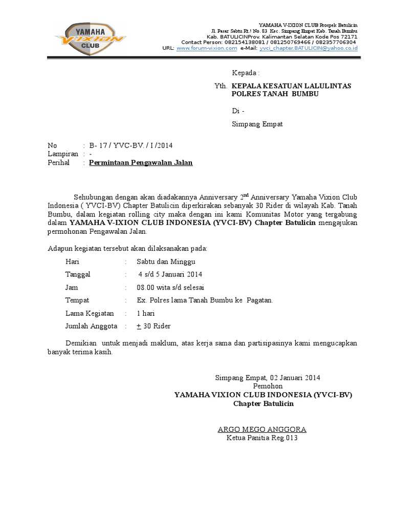 Surat Permohonan Pengawalan