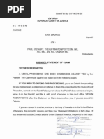 Eric Lindros - Statement of Claim